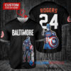 Baltimore Orioles x Marvel Captain America Steve Rogers with Trophy Custom Baseball Jersey Black City Connect