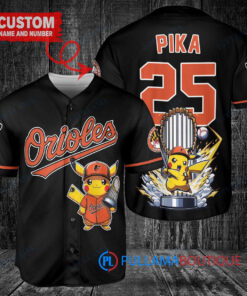 Baltimore Orioles x Pikachu Pokemon with Trophy Custom Baseball Jersey Black