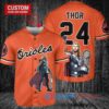 Baltimore Orioles x Thor Marvel with Trophy Custom Baseball Jersey Orange