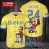Boston Red Sox x Baby Groot Marvel Guardians Of The Galaxy with Trophy Custom Baseball Jersey Gold-Light Blue City Connect