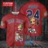 Boston Red Sox x Baby Groot Marvel Guardians Of The Galaxy with Trophy Custom Baseball Jersey Red