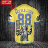 Boston Red Sox x Beetlejuice Halloween with World Series Trophy Custom Baseball Jersey Gold-Light Blue City Connect