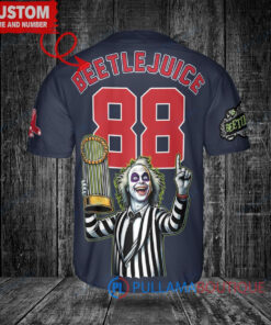 Boston Red Sox x Beetlejuice Halloween with World Series Trophy Custom Baseball Jersey Navy