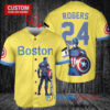 Boston Red Sox x Marvel Captain America Steve Rogers with Trophy Custom Baseball Jersey Gold-Light Blue City Connect
