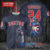 Boston Red Sox x Marvel Captain America Steve Rogers with Trophy Custom Baseball Jersey Navy
