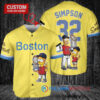 Boston Red Sox x The Simpsons Bart Simpson, Homer Simpson, Lisa Simpson with Trophy Custom Baseball Jersey Gold-Light Blue City Connect