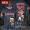 Boston Red Sox x The Simpsons Bart Simpson, Homer Simpson, Lisa Simpson with Trophy Custom Baseball Jersey Navy