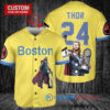 Boston Red Sox x Thor Marvel with Trophy Custom Baseball Jersey Gold-Light Blue City Connect
