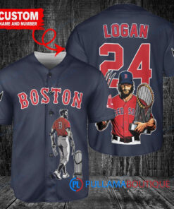 Boston Red Sox x Wolverine Logan with Trophy Custom Baseball Jersey Navy