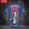 Chicago Cubs x Friday the 13th Jason Voorhees Halloween with World Series Trophy Custom Baseball Jersey Royal