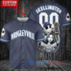 Chicago Cubs x Jack Skellington and Sally The Nightmare Before Christmas with World Series Trophy Custom Baseball Jersey Navy