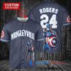 Chicago Cubs x Marvel Captain America Steve Rogers with Trophy Custom Baseball Jersey Navy