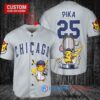 Chicago Cubs x Pikachu Pokemon with Trophy Custom Baseball Jersey Gray