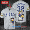Chicago Cubs x The Simpsons Bart Simpson, Homer Simpson, Lisa Simpson with Trophy Custom Baseball Jersey Gray