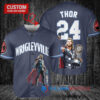 Chicago Cubs x Thor Marvel with Trophy Custom Baseball Jersey Navy