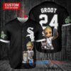 Chicago White Sox x Baby Groot Marvel Guardians Of The Galaxy with Trophy Custom Baseball Jersey Black