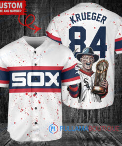 Chicago White Sox x Freddy Krueger A Nightmare on Elm Street Halloween with World Series Trophy Custom Baseball Jersey White Stripe
