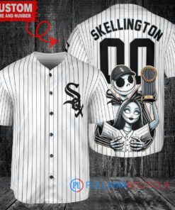 Chicago White Sox x Jack Skellington and Sally The Nightmare Before Christmas with World Series Trophy Custom Baseball Jersey White