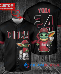 Cincinnati Reds x Baby Yoda Star Wars The Mandalorian with Trophy Custom Baseball Jersey Black 2023 City Connect
