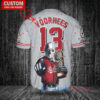 Cincinnati Reds x Friday the 13th Jason Voorhees Halloween with World Series Trophy Custom Baseball Jersey Gray
