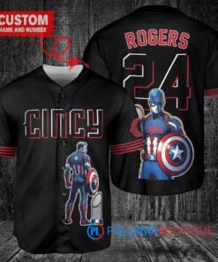 Cincinnati Reds x Marvel Captain America Jersey - Black 2023 City Connect