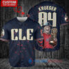 Cleveland Guardians x Freddy Krueger A Nightmare on Elm Street Halloween with World Series Trophy Custom Baseball Jersey Navy City Connect