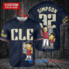Cleveland Guardians x The Simpsons Bart Simpson, Homer Simpson, Lisa Simpson with Trophy Custom Baseball Jersey Navy City Connect