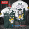 Colorado Rockies x Pikachu Pokemon with Trophy Custom Baseball Jersey Green