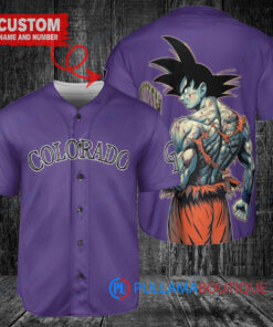 Colorado Rockies x Son Goku Kakarot Super Saiyan Dragon Ball Z with Trophy Baseball Jersey Purple