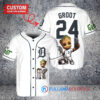 Detroit Tigers x Baby Groot Marvel Guardians Of The Galaxy with Trophy Custom Baseball Jersey White