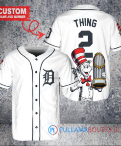Detroit Tigers x Dr Seuss with World Series Trophy Custom Baseball Jersey White