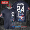 Detroit Tigers x Marvel Captain America Steve Rogers Baseball Jersey - Navy