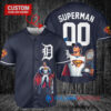 Detroit Tigers x Superman DC Comics with Trophy Custom Baseball Jersey Navy