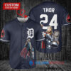 Detroit Tigers x Thor Marvel with Trophy Custom Baseball Jersey Navy