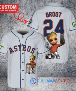 Houston Astros x Baby Groot Marvel Guardians Of The Galaxy with Trophy Custom Baseball Jersey Gray