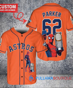 Houston Astros x Marvel Spiderman with Trophy Custom Baseball Jersey Orange