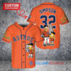 Houston Astros x The Simpsons Bart Simpson, Homer Simpson, Lisa Simpson with Trophy Custom Baseball Jersey Orange