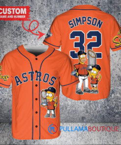Houston Astros x The Simpsons Bart Simpson, Homer Simpson, Lisa Simpson with Trophy Custom Baseball Jersey Orange
