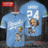 Kansas City Royals x Baby Groot Marvel Guardians Of The Galaxy with Trophy Custom Baseball Jersey Light Blue