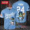 Kansas City Royals x Baby Yoda Star Wars The Mandalorian with Trophy Custom Baseball Jersey Light Blue