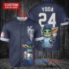 Kansas City Royals x Baby Yoda Star Wars The Mandalorian with Trophy Custom Baseball Jersey Navy