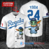 Kansas City Royals x Baby Yoda Star Wars The Mandalorian with Trophy Custom Baseball Jersey White