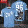 Kansas City Royals x Ghostface Scream Halloween Halloween with World Series Trophy Custom Baseball Jersey Light Blue