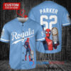 Kansas City Royals x Marvel Spiderman with Trophy Custom Baseball Jersey Light Blue