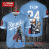 Kansas City Royals x Thor Marvel with Trophy Custom Baseball Jersey Light Blue