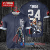 Kansas City Royals x Thor Marvel with Trophy Custom Baseball Jersey Navy