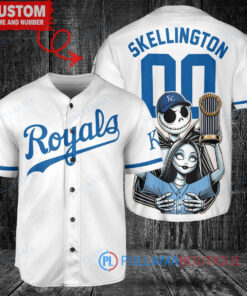 KC Royals Jack Skellington Sally World Series Trophy Baseball Jersey White