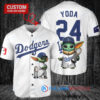 LA Dodgers Baby Yoda Star Wars Mandalorian Trophy Baseball Jersey White