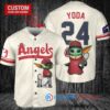 Los Angeles Angels x Baby Yoda Star Wars The Mandalorian with Trophy Custom Baseball Jersey Cream