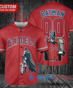 Los Angeles Angels x DC Comics Batman The Dark Knight with Trophy Custom Baseball Jersey Red